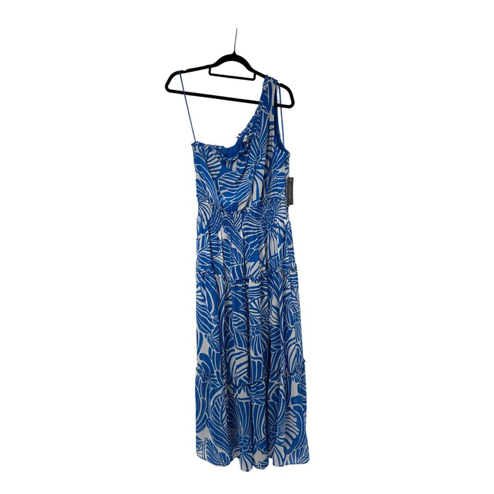 Taylor Blue White Tropical One Shoulder Dress 12 Womens NWT Vacay Resortwear